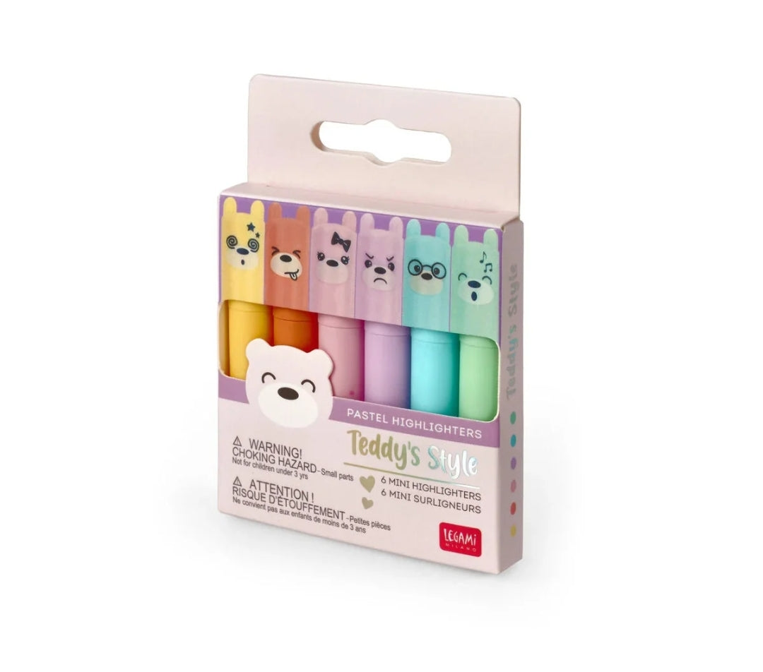 Conjunto 6 Mini Sublinhadores Pastel Ursinhos das Emoções Legami
