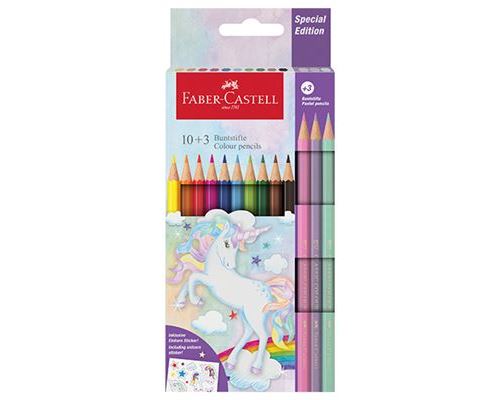 Conjunto Lápis Colorir 10+3 Unicórnio com Autocolantes Faber-Castell