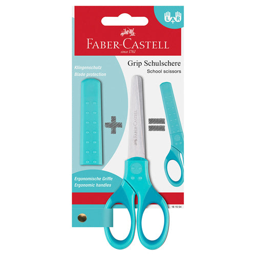 Tesoura Turquesa com Proteção Ambidestra Faber-Castell