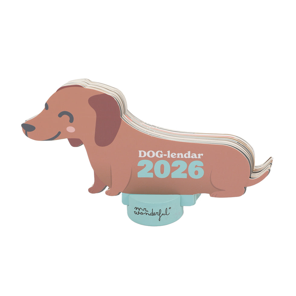 Calendário de Secretária Mr.Wonderful 2026 com base - Cão Salsicha