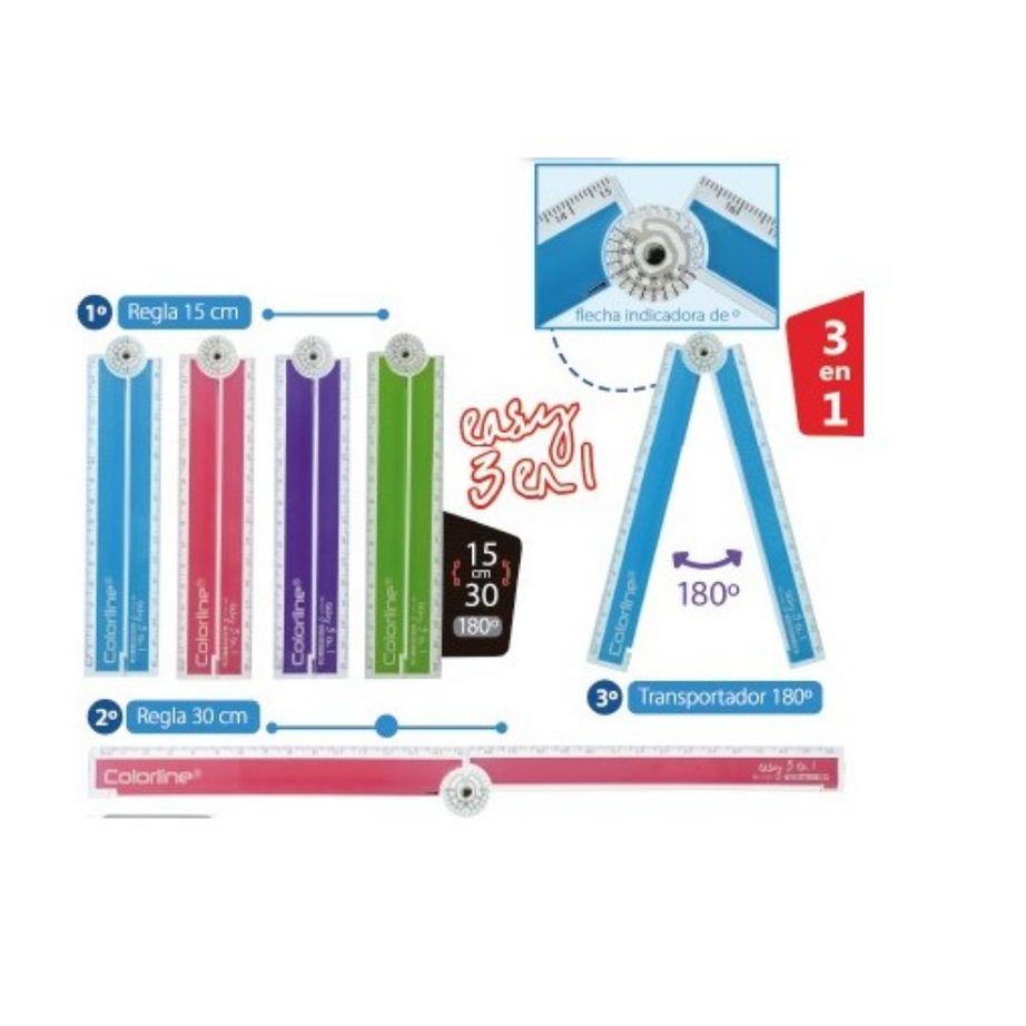 Régua 3 em 1 - Régua 15cm - 30cm - Transferidor 180°