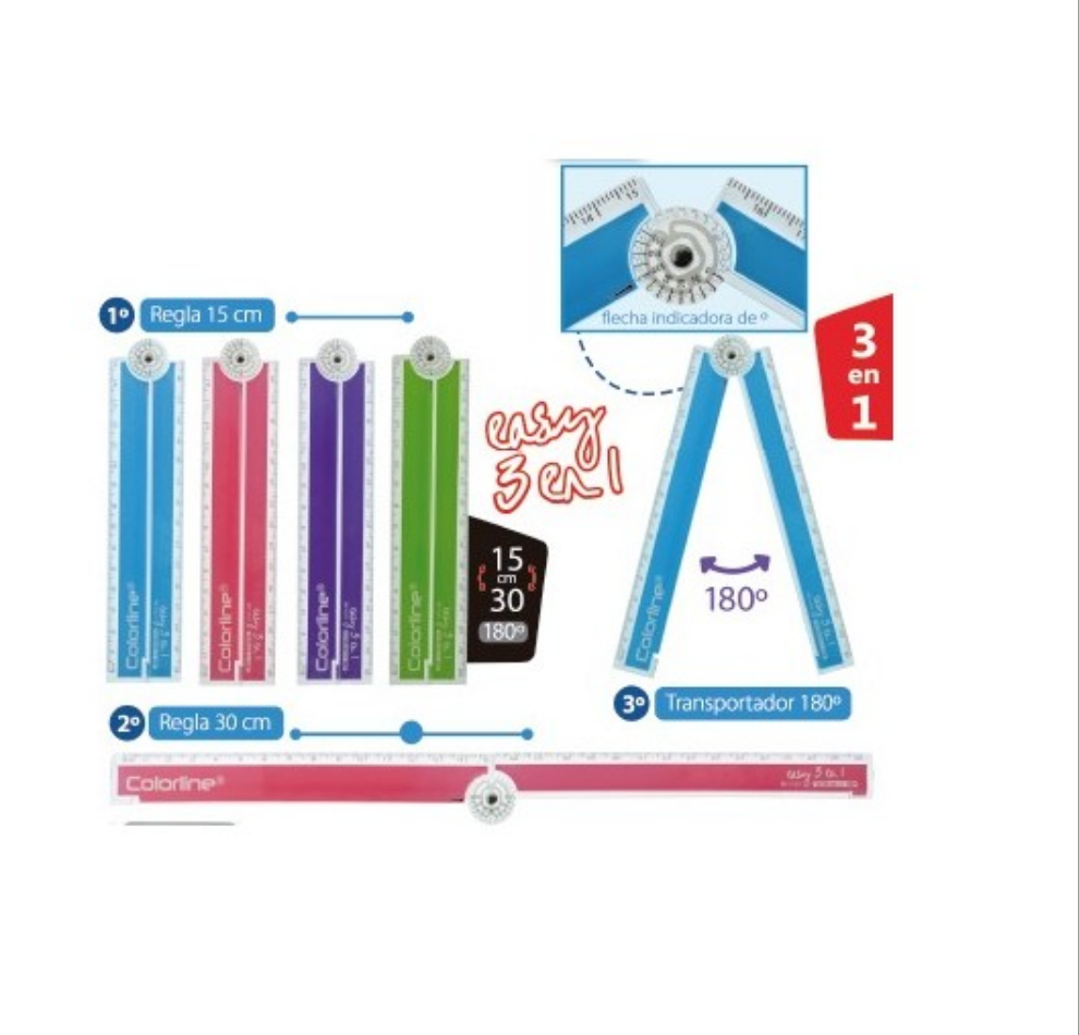 Régua 3 em 1 - Régua 15cm - 30cm - Transferidor 180°