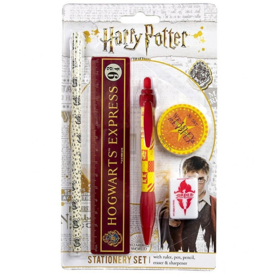 Conjunto Papelaria Harry Potter- Lápis + Caneta + Régua + Afia + Borracha