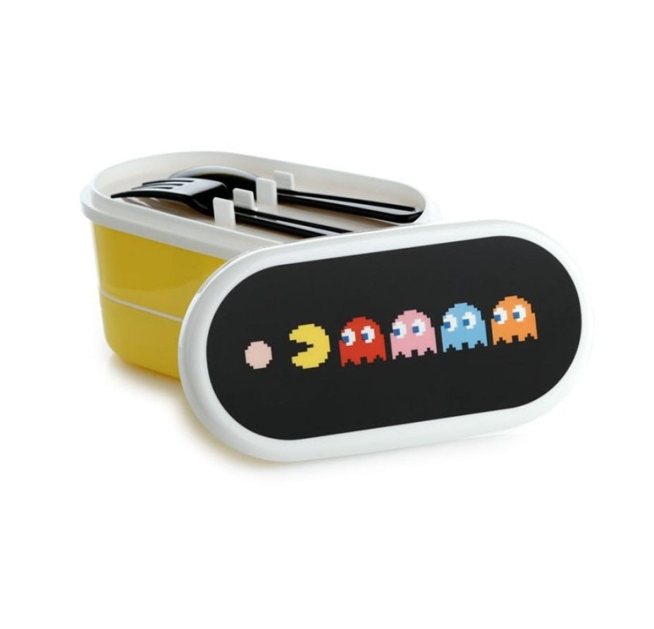 Caixa de Lanche com Divisórias e Talheres Pac-Man
