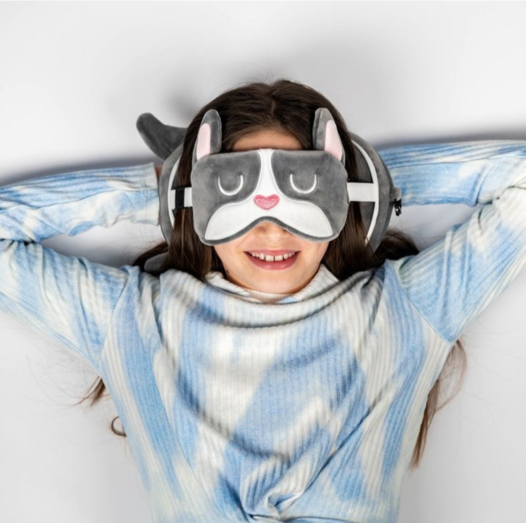 Almofada de Viagem e Máscara para Dormir - Bulldog Francês