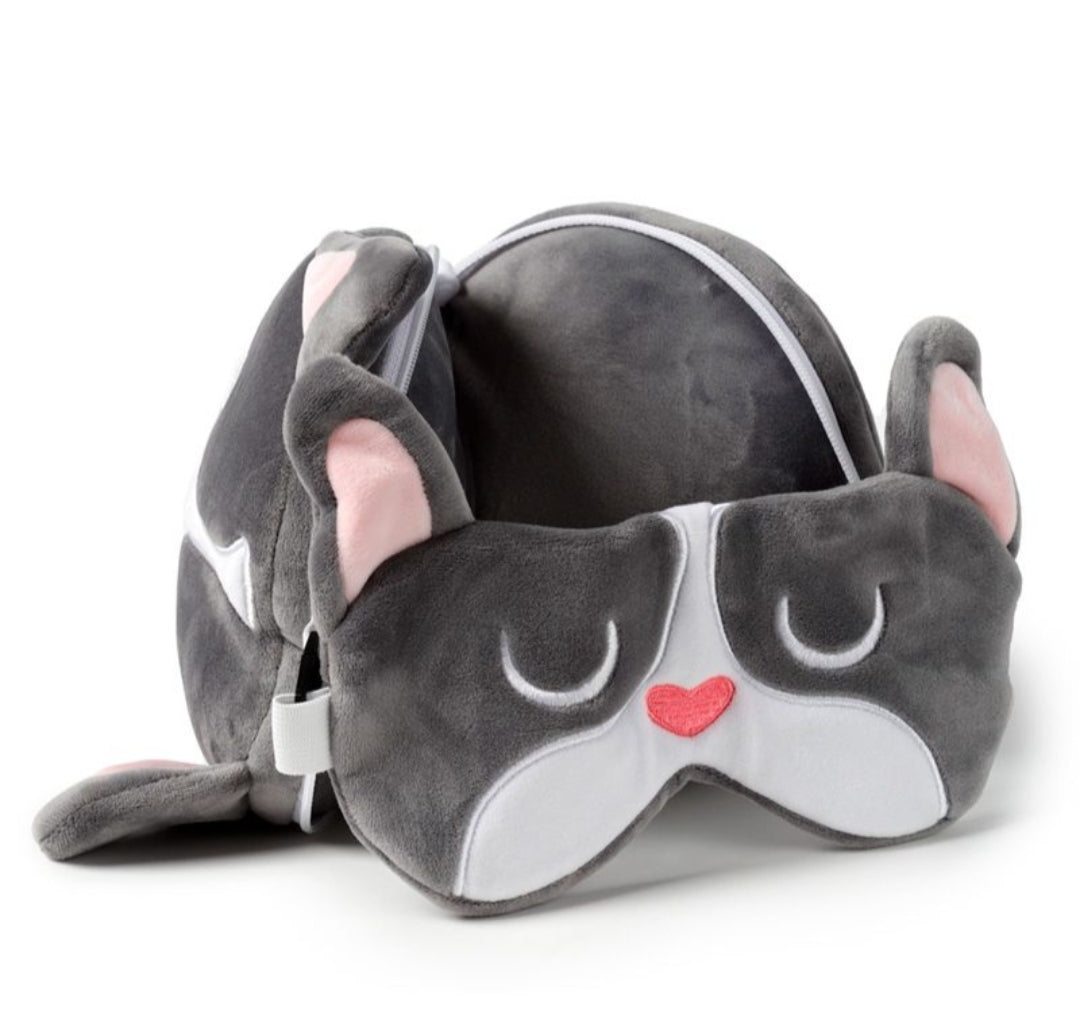 Almofada de Viagem e Máscara para Dormir - Bulldog Francês