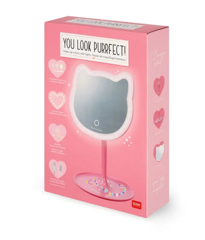 Espelho Gato com Luz Regulável e Base Para Jóias