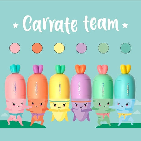 Conjunto de 6 Mini Marcadores Cor Pastel Cenouras - Legami