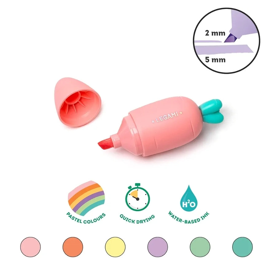 Conjunto de 6 Mini Marcadores Cor Pastel Cenouras - Legami