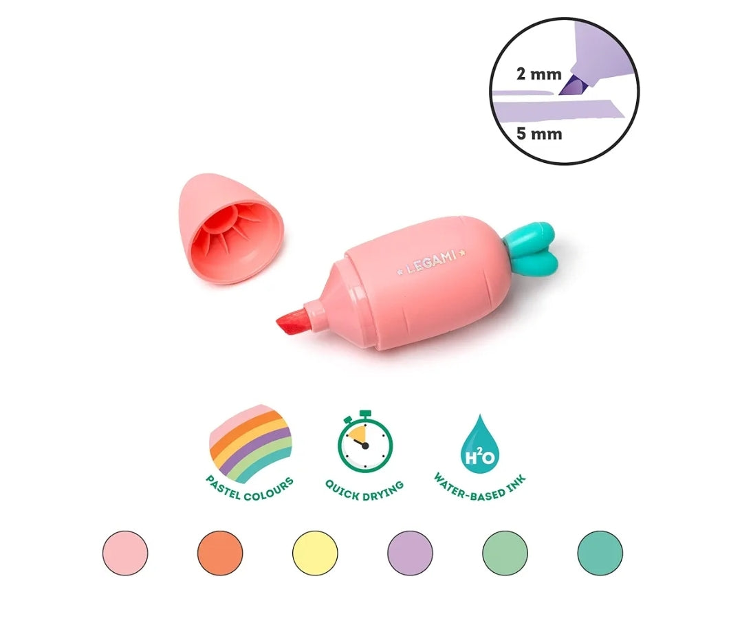 Conjunto de 6 Mini Marcadores Cor Pastel Cenouras - Legami