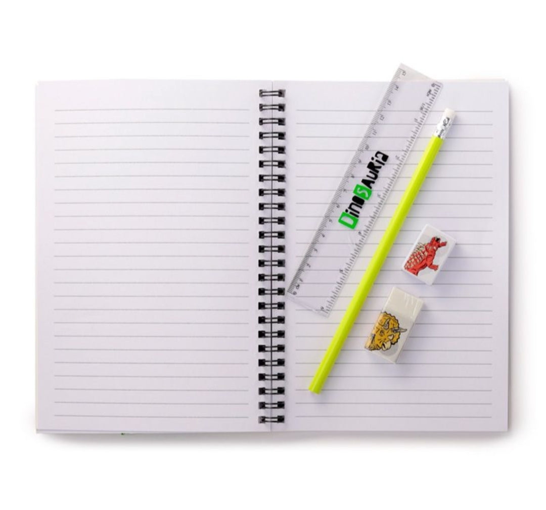 Conjunto 6 de Papelaria - Caderno, Estojo, Lápis, Régua, Afia e Borracha