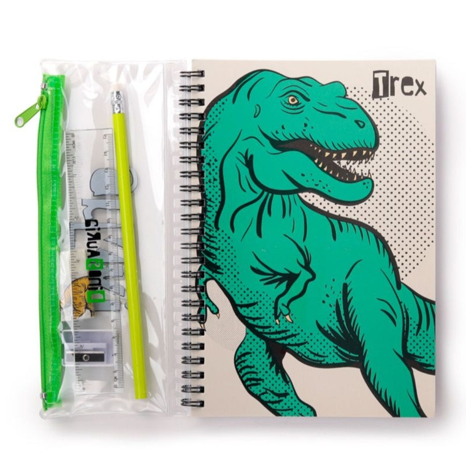 Conjunto 6 de Papelaria - Caderno, Estojo, Lápis, Régua, Afia e Borracha