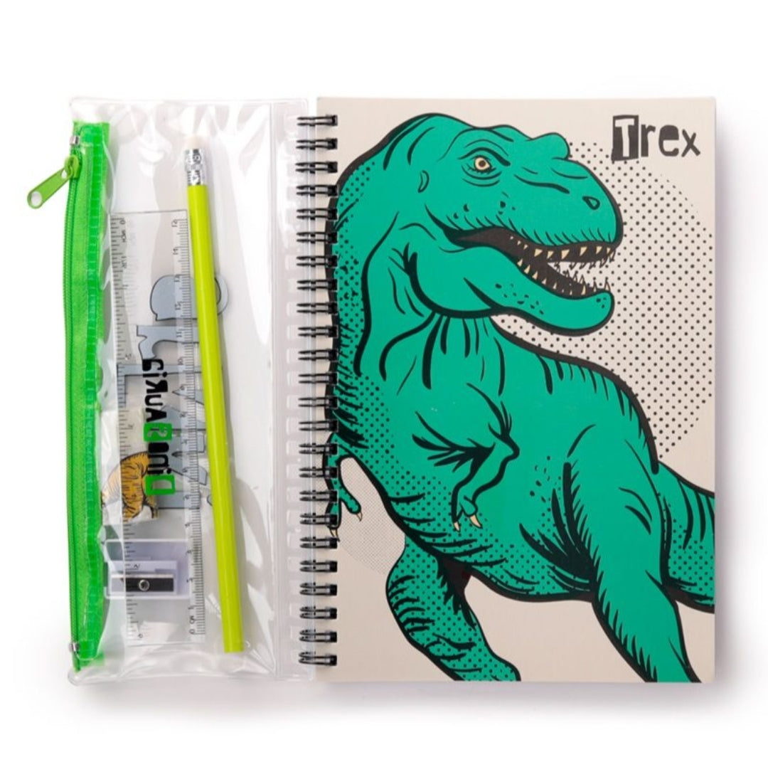 Conjunto 6 de Papelaria - Caderno, Estojo, Lápis, Régua, Afia e Borracha