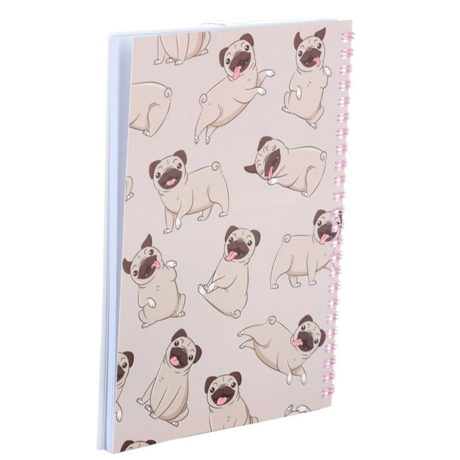 Conjunto Papelaria Pug 6 Peças - Caderno, Estojo, Régua, Borracha, Afia e Lápis
