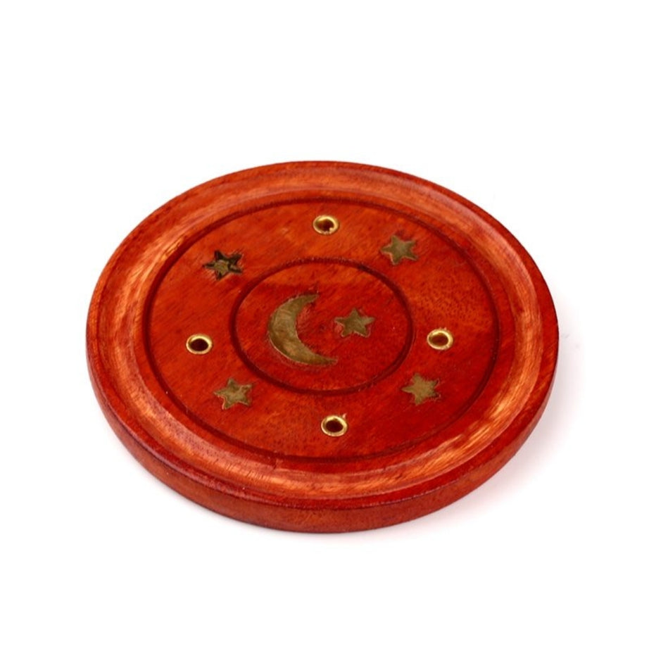 Queimador redondo em madeira de Mango com Lua e Estrelas