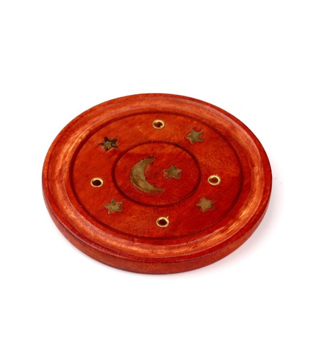 Queimador redondo em madeira de Mango com Lua e Estrelas