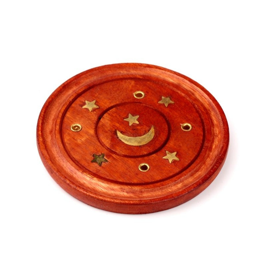 Queimador redondo em madeira de Mango com Lua e Estrelas