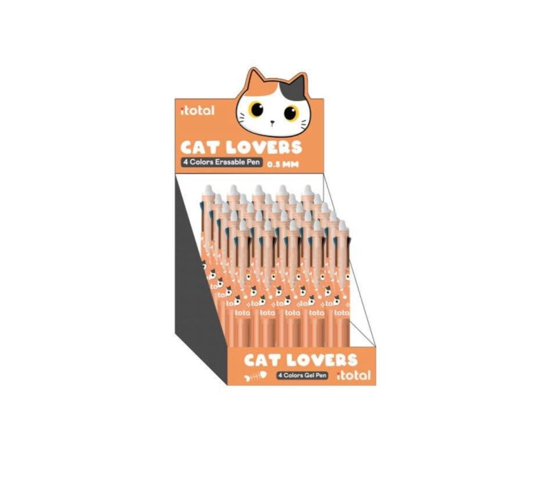 Caneta Apagável 4 Cores (Preto, Azul, Vermelho e Verde) - Gato Laranja
