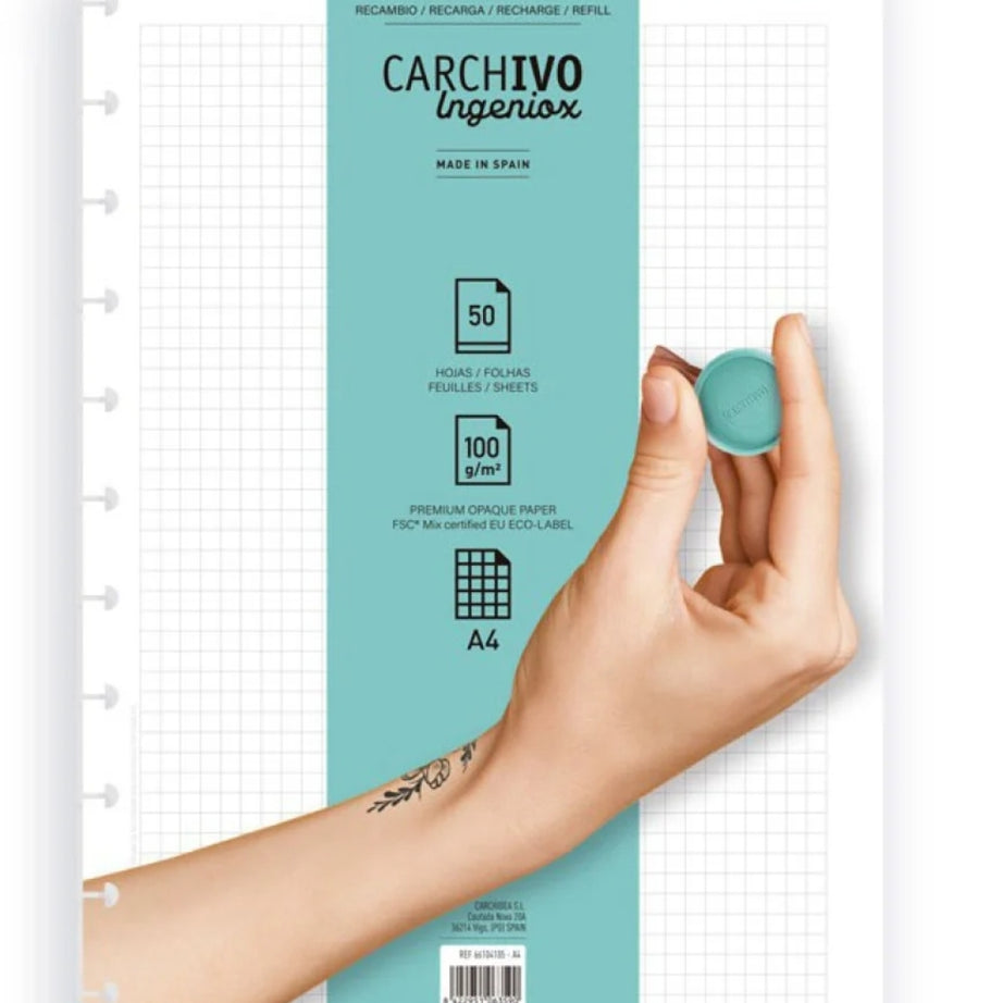 Recarga Folhas A4 Quadriculadas Caderno Inteligente Carchivo