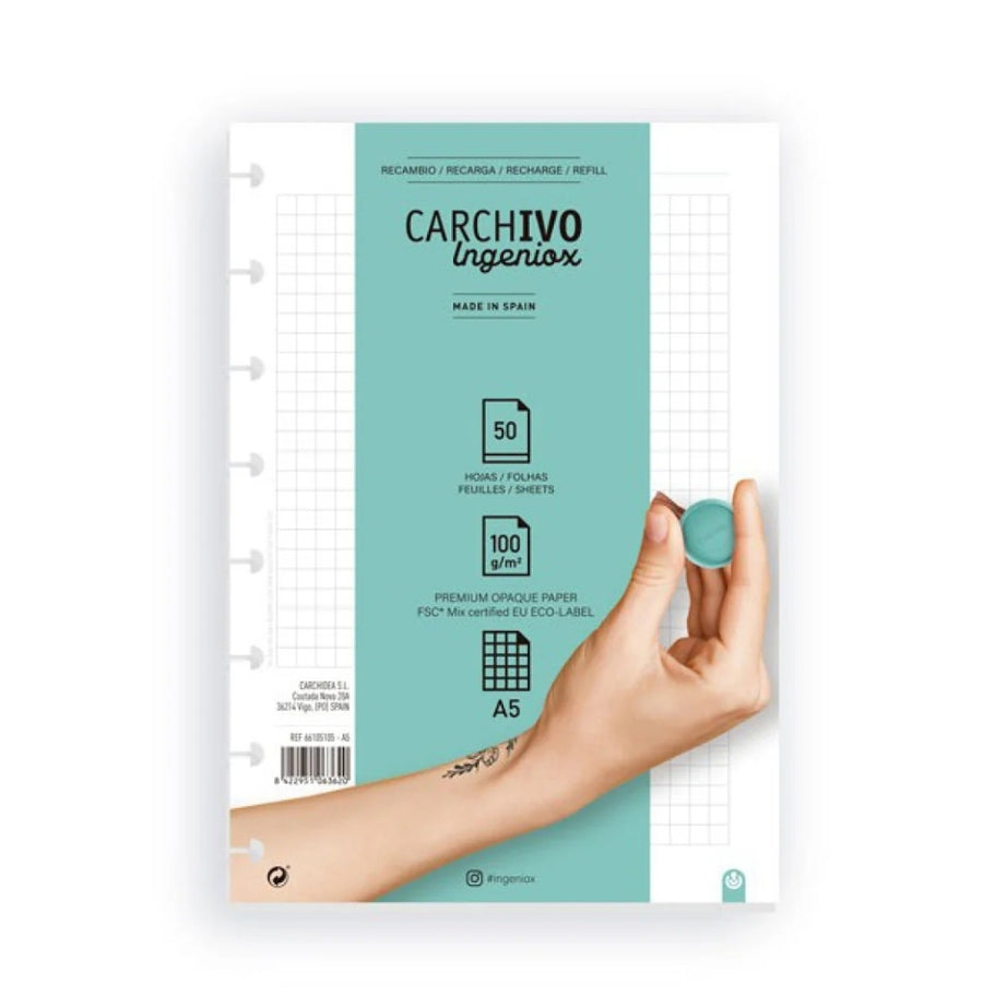 Recarga Folhas A5 Quadriculadas Caderno Inteligente Carchivo