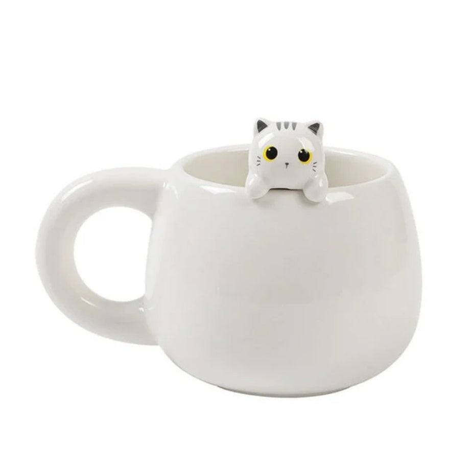 Caneca Branca Gato Pendurado