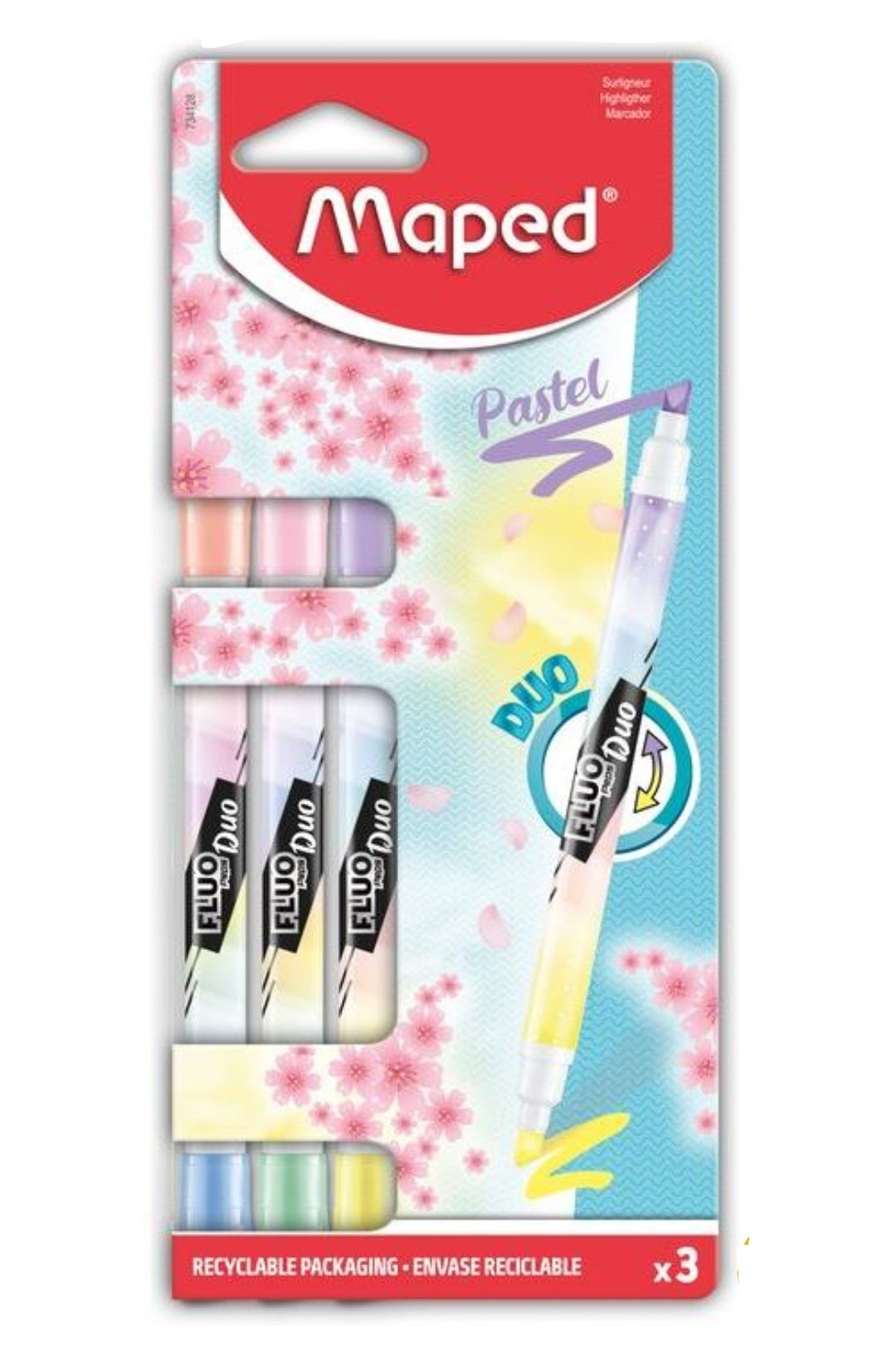 Sublinhador Maped Fluo Duo Pastel - Blister 3 Unidades