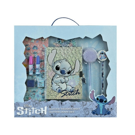 Diário Stitch com Glitter + Conjunto Papelaria