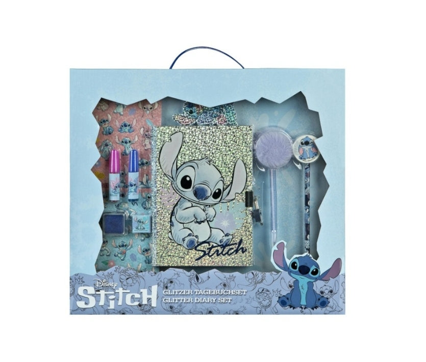 Diário Stitch com Glitter + Conjunto Papelaria