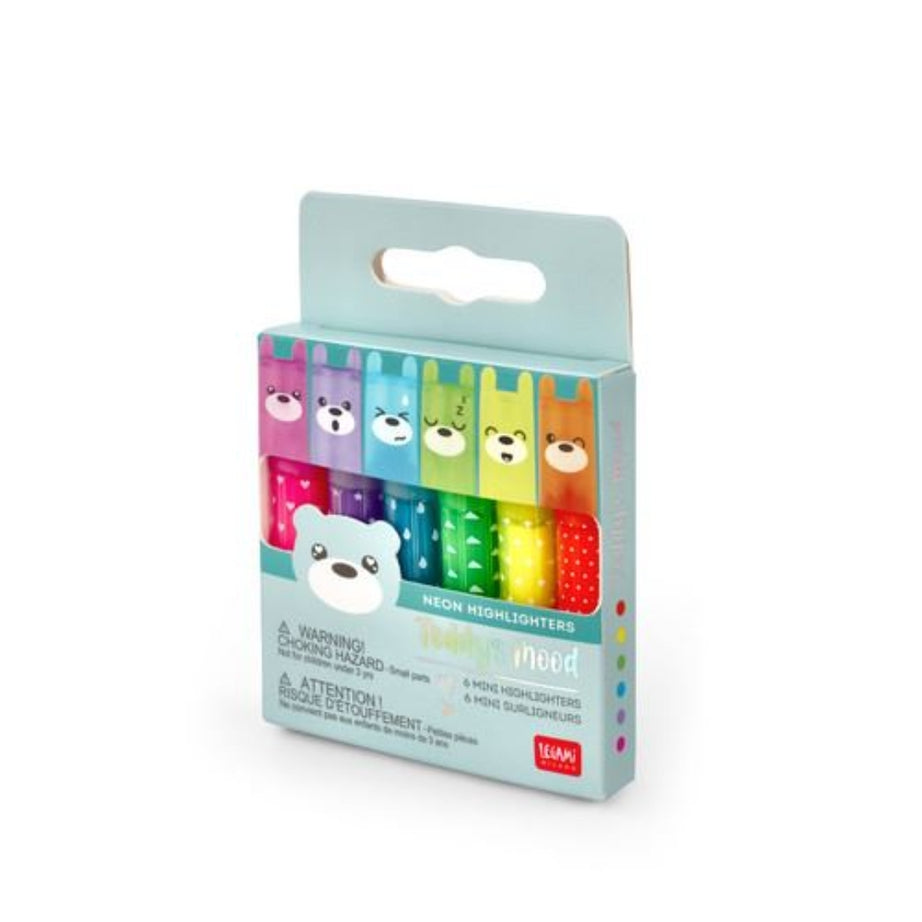 Conjunto 6 Mini Marcadores Neon Ursinhos das Emoções  Legami