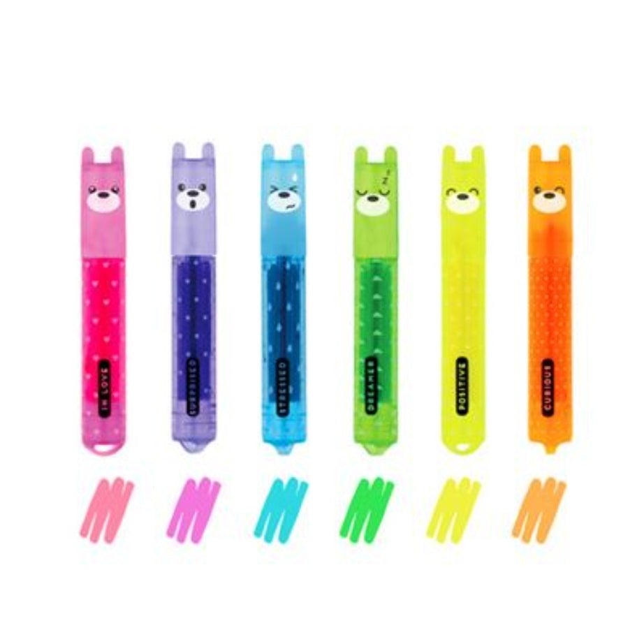 Conjunto 6 Mini Sublinhadores Neon Ursinhos das Emoções  Legami