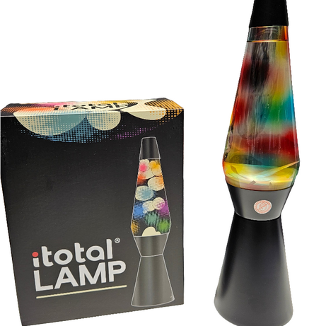 Candeeiro Lava Base Preta e Vidro Multicolor