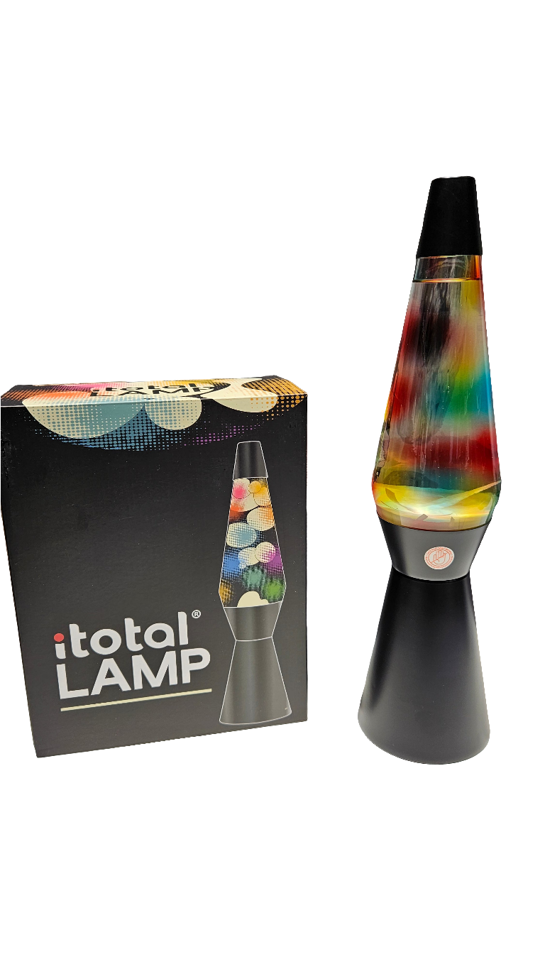 Candeeiro Lava Base Preta e Vidro Multicolor