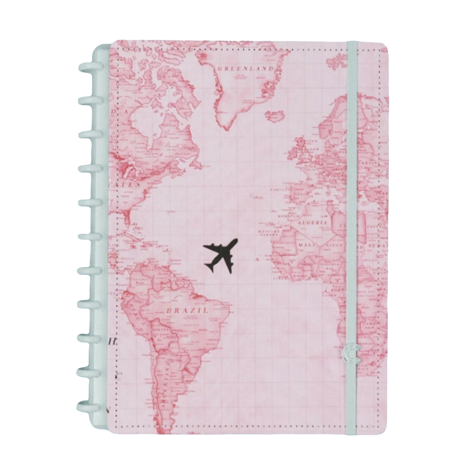Caderno Inteligente A4 Mapa Mundo Rosa Espcial Gocase