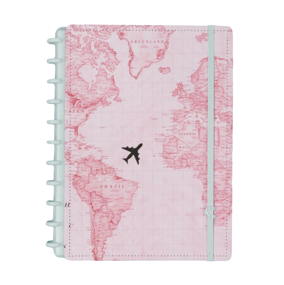 Caderno Inteligente A4 Mapa Mundo Rosa Espcial Gocase