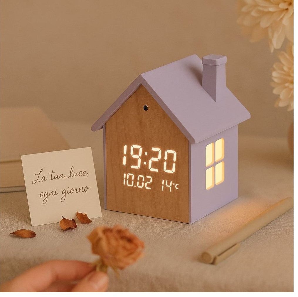 Relógio Despertador LED Casinha Lilás Itotal