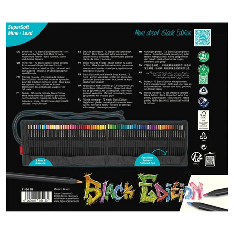 Estojo Black Edition Roll-up com 72 Lápis de Colorir Faber-Castell
