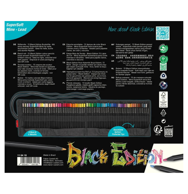 Estojo Black Edition Roll-up com 72 Lápis de Colorir Faber-Castell