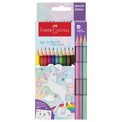 Conjunto Lápis Colorir 10+3 Unicórnio com Autocolantes Faber-Castell