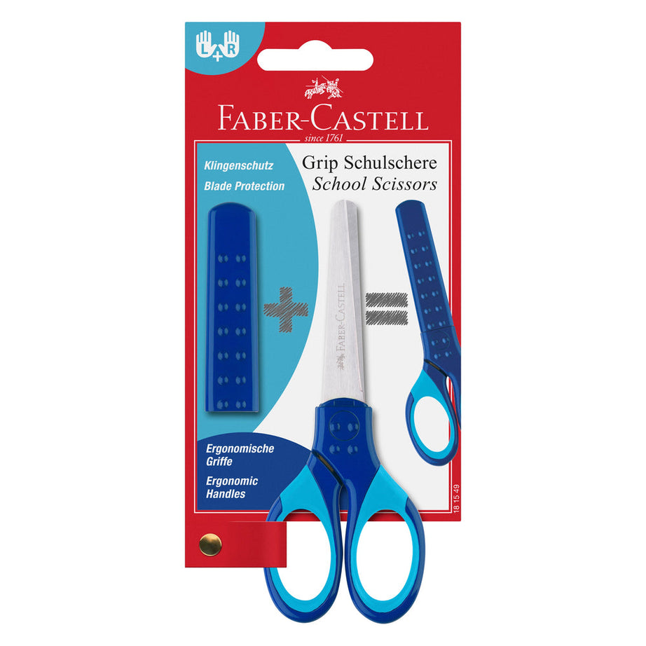 Tesoura Azul com Proteção Ambidestra Faber-Castell