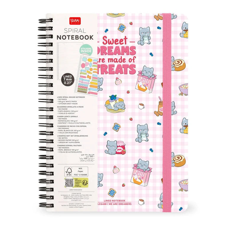 Caderno A4 em Espiral Pautado com Folha de Autocolantes Gato Legami
