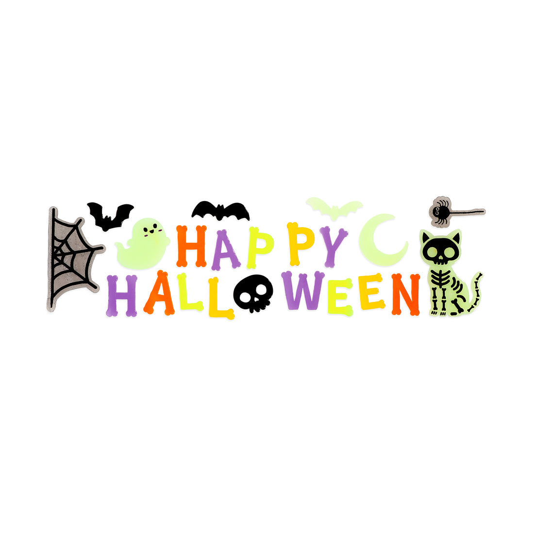 Brevemente - Autocolantes Reutilizáveis em Gel para Janelas  "Happy Halloween" Brilham no Escuro (29 Peças) Legami