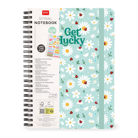 Caderno A4 em Espiral Pautado com Folha de Autocolantes Joaninha Legami