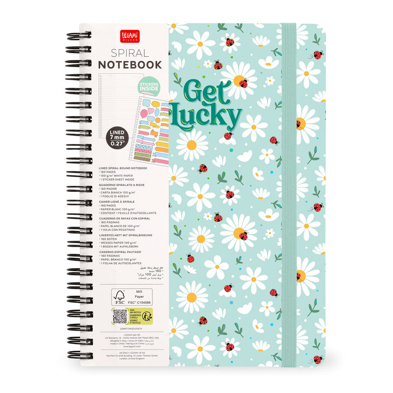 Caderno A4 em Espiral Pautado com Folha de Autocolantes Joaninha Legami