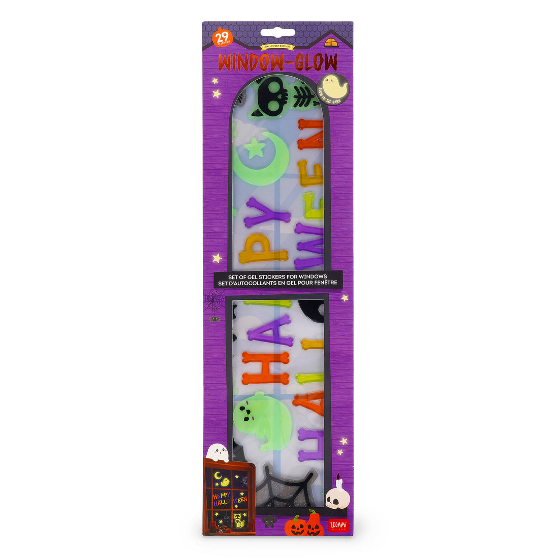Brevemente - Autocolantes Reutilizáveis em Gel para Janelas  "Happy Halloween" Brilham no Escuro (29 Peças) Legami