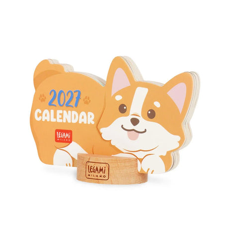 Calendário 2027 Corgi com Base em Madeira Legami