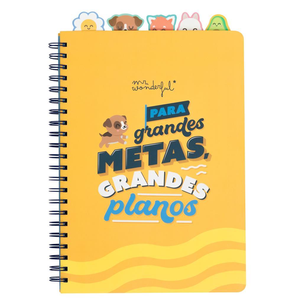 Caderno A4 Espiral Pautado Separadores "Para Grandes Metas Grandes Planos" Mr.Wonderful