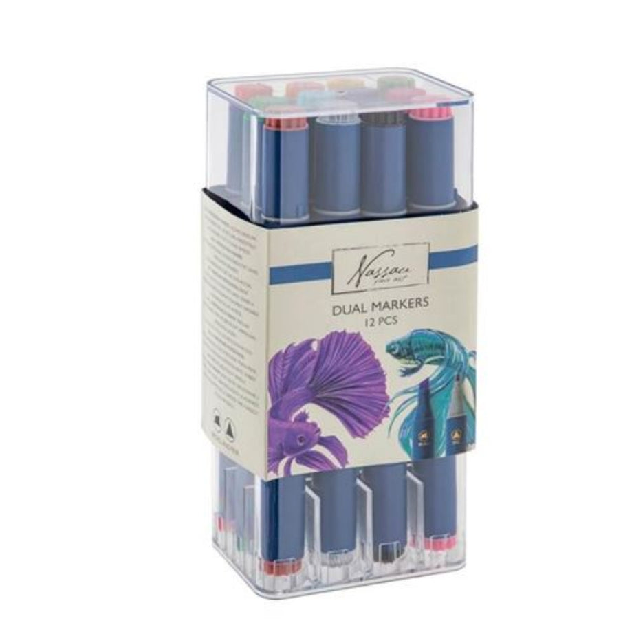 12 Marcadores Dupla Ponta com Caixa de Arrumação Nassau