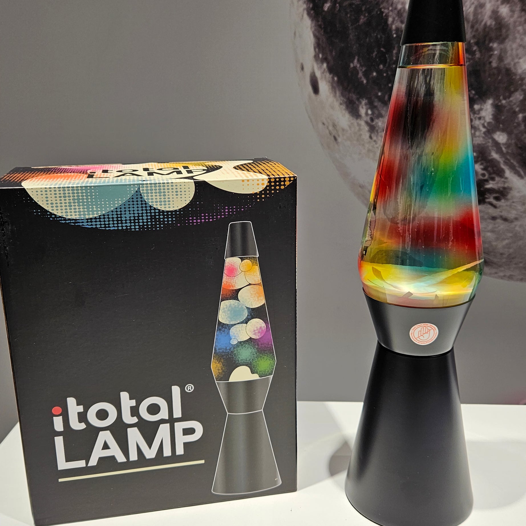 Candeeiro Lava Base Preta e Vidro Multicolor