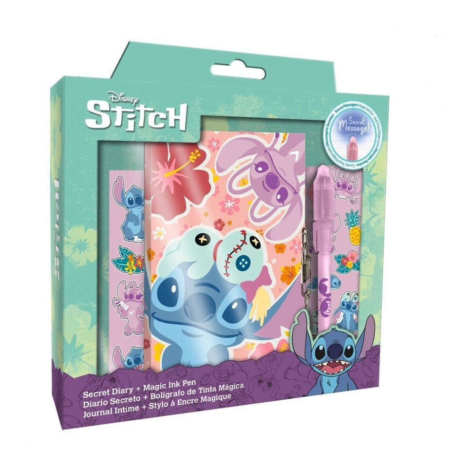 Diário Stitch e Angel com Caneta Mágica e Autocolantes