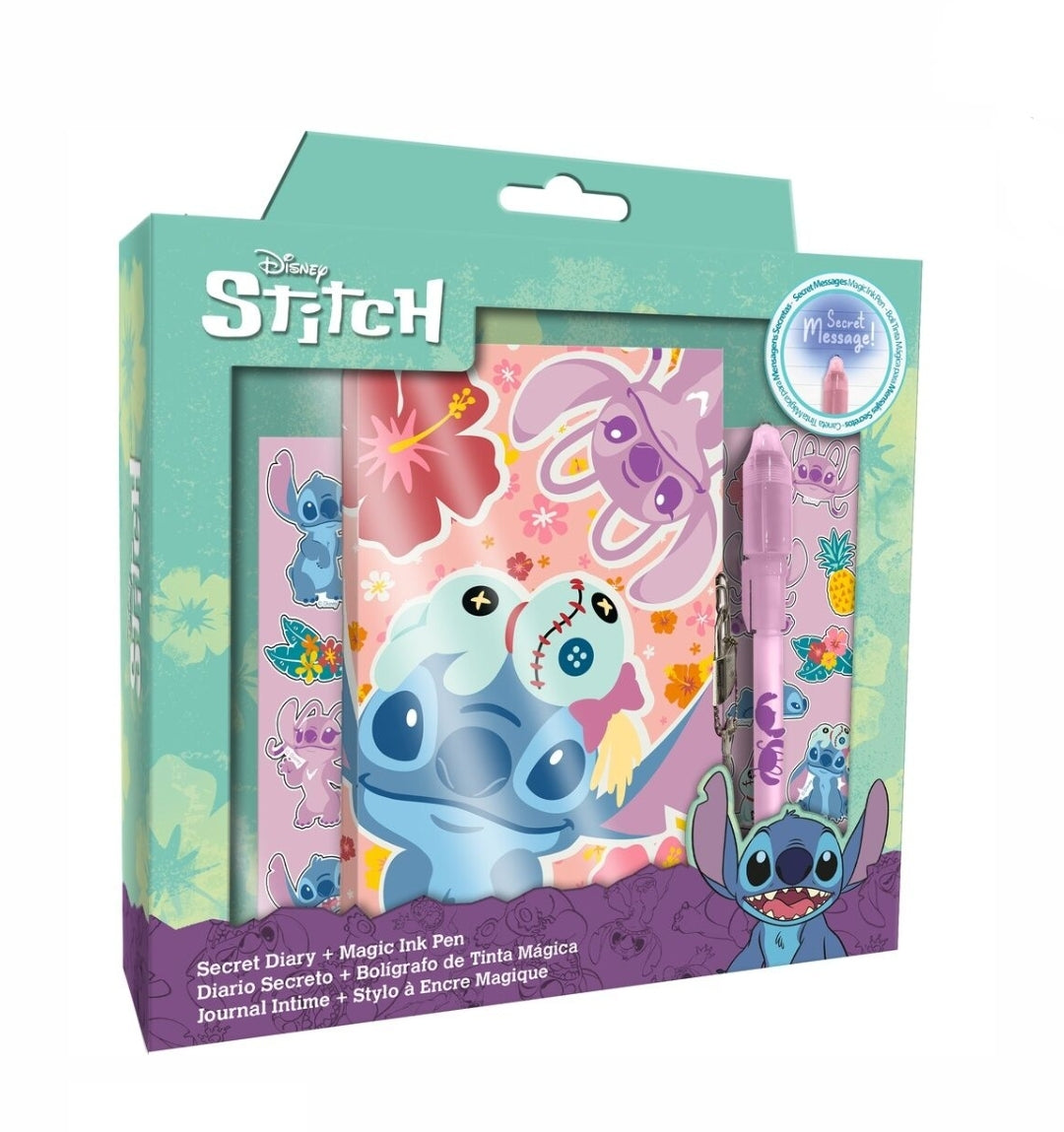 Diário Stitch e Angel com Caneta Mágica e Autocolantes